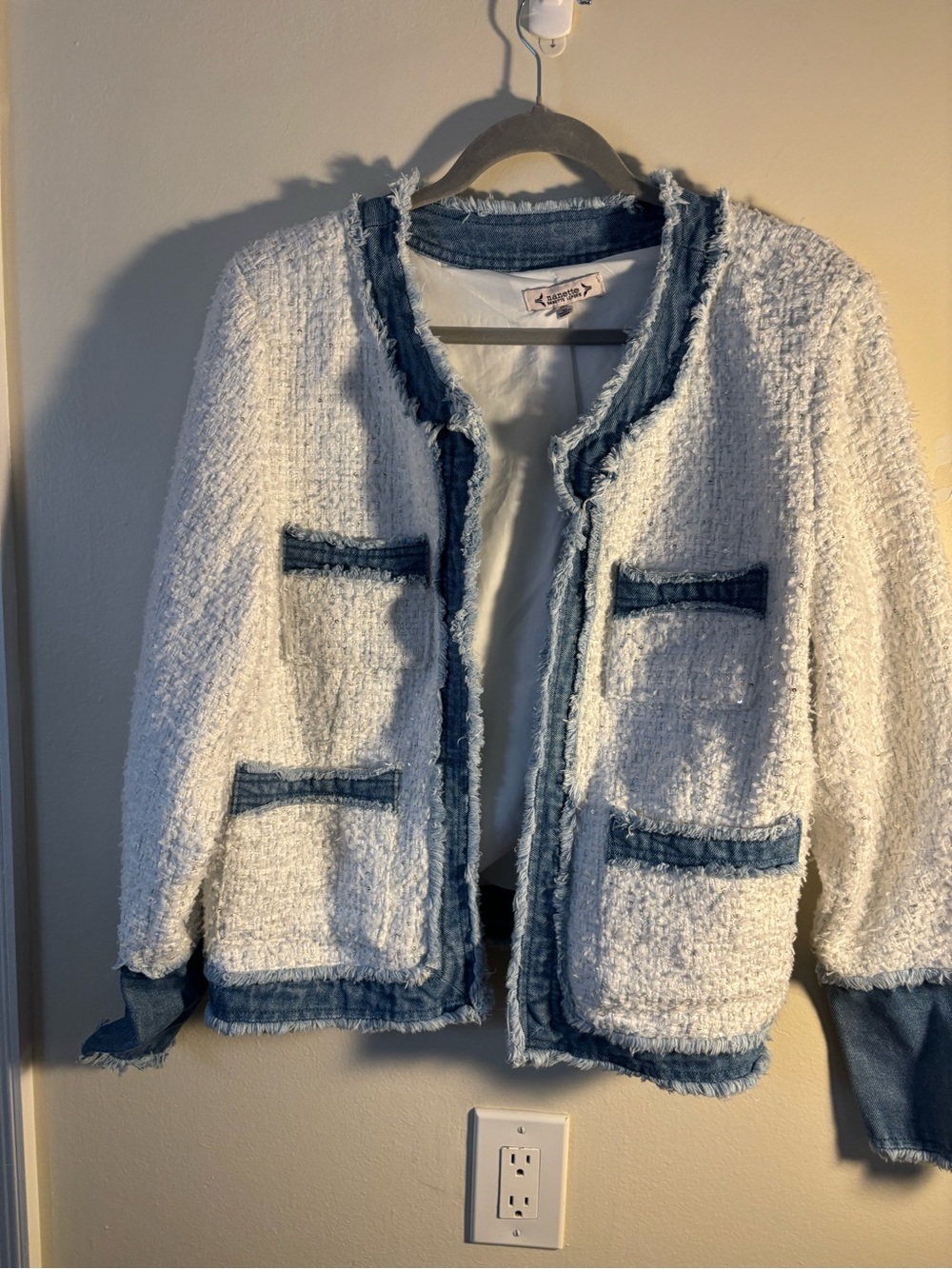 Nanette Lepore White Bouclé Jacket with Denim Trim - Picture 7 of 7